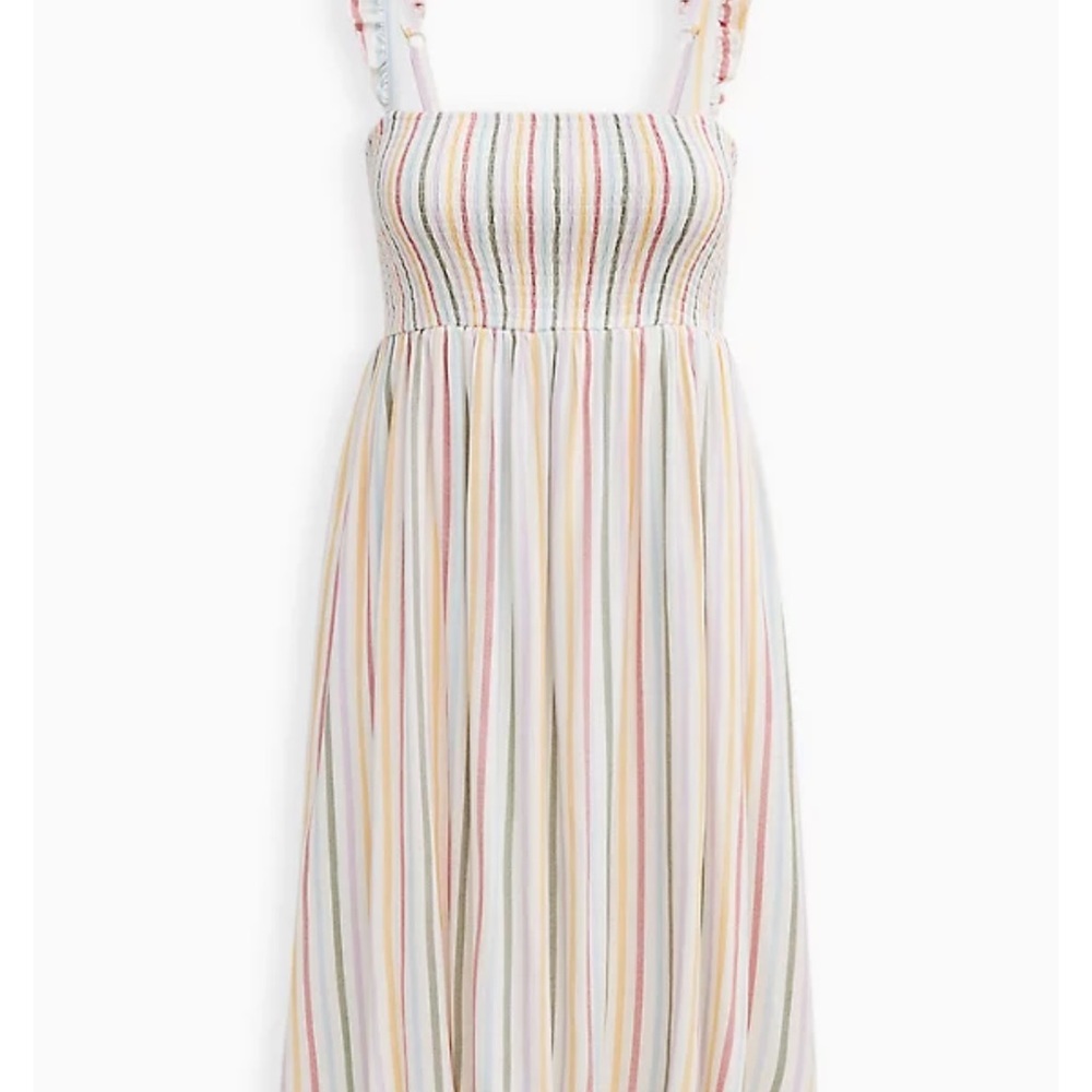 Torrid Challis Multi Stripe Ruffle Strap Midi Dress - Picture 2 of 4